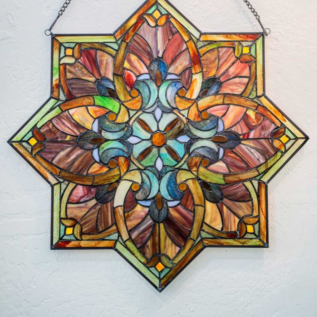multicolored stained glass wall hanging